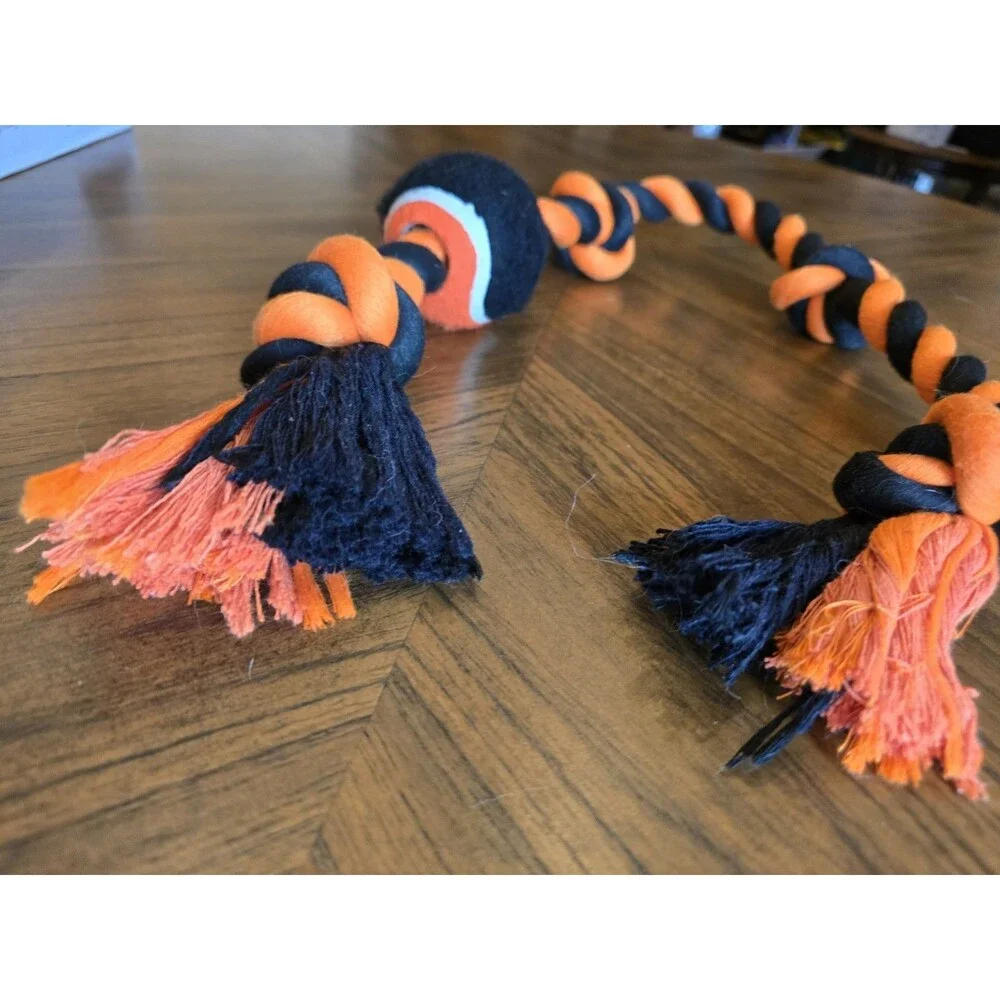 Orange Black Rope Dog Tug Toy Tennis Ball Knotted Chew Fetch Halloween M L XL